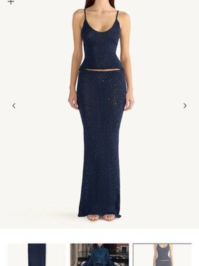 Navy Sparkle Maxi Skirt - Sleek Evening Silhouette